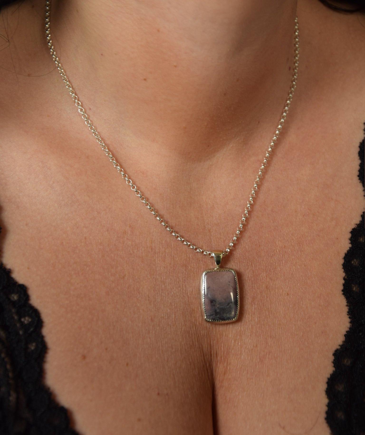 Porcelain Jasper Cushion Rectangle Pendant