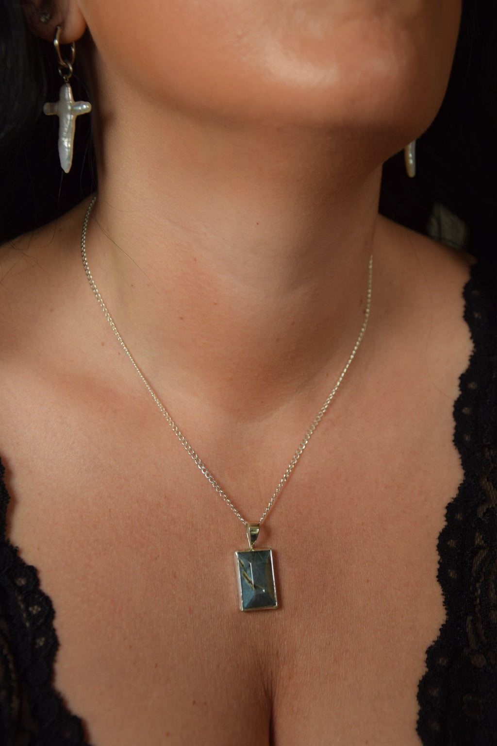 Peacock Labradorite Faceted Rectangle Pendant