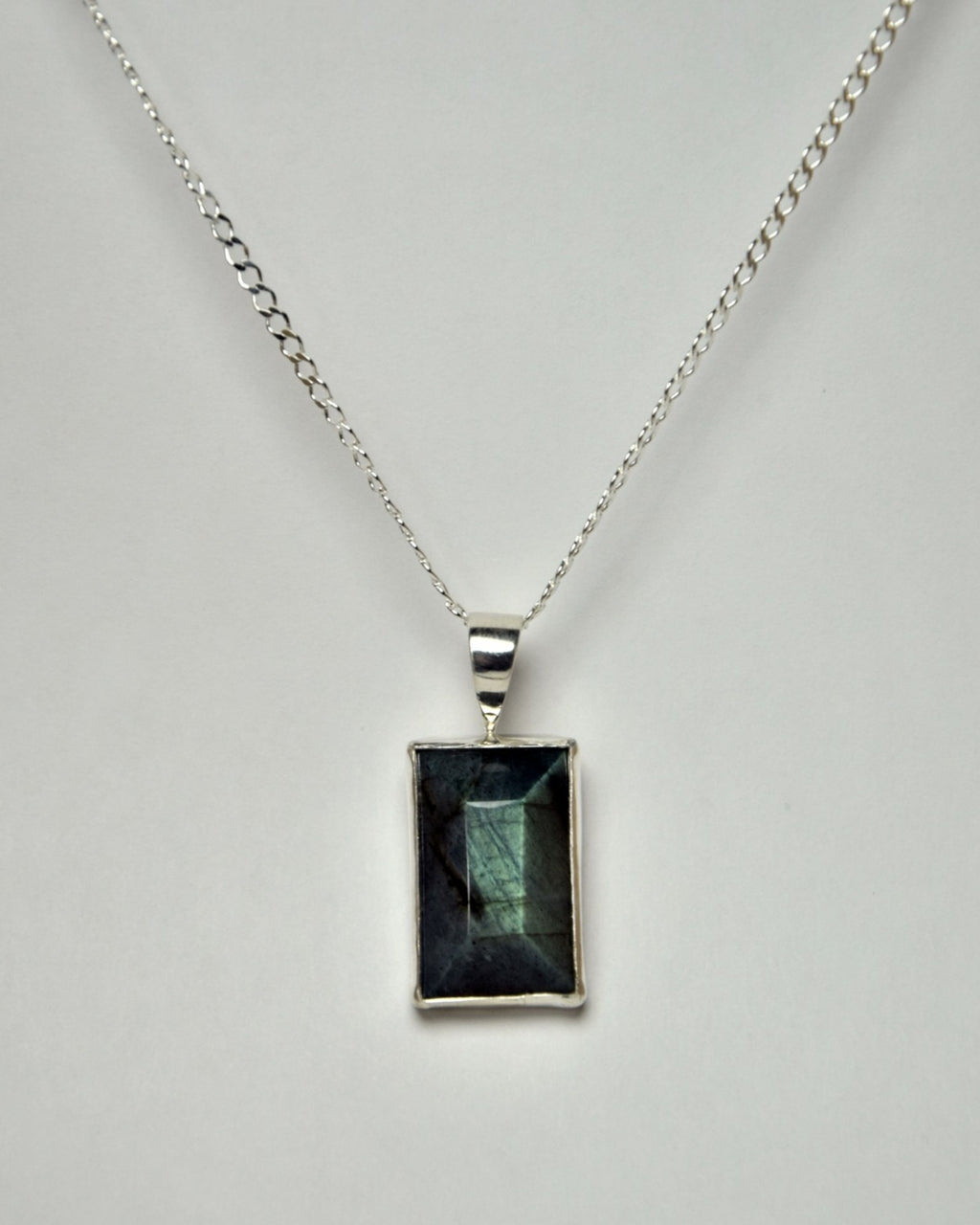 Peacock Labradorite Faceted Rectangle Pendant