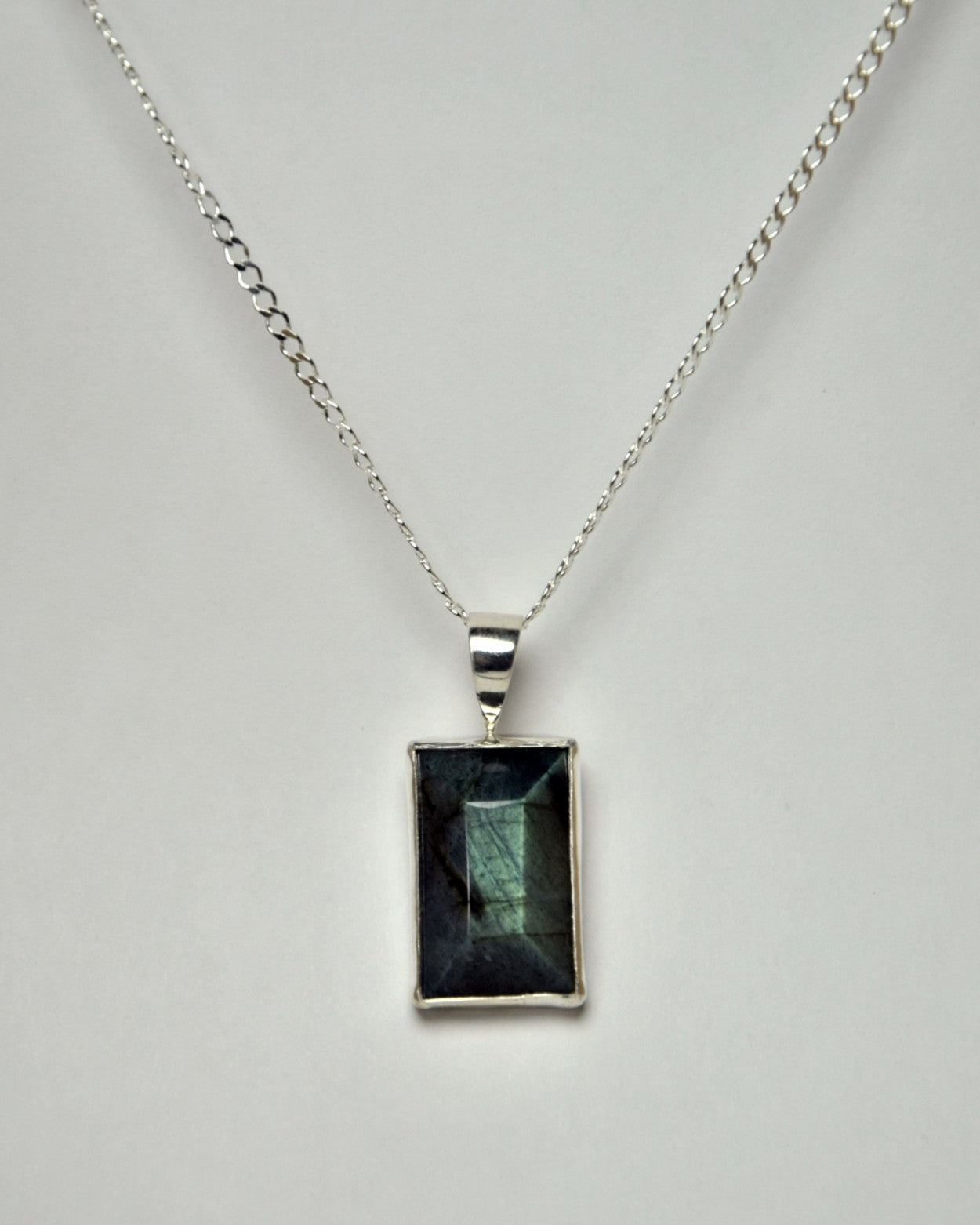 Peacock Labradorite Faceted Rectangle Pendant