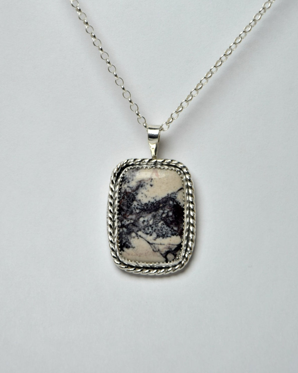 Porcelain Jasper Cushion Rectangle Rope Framed Pendant