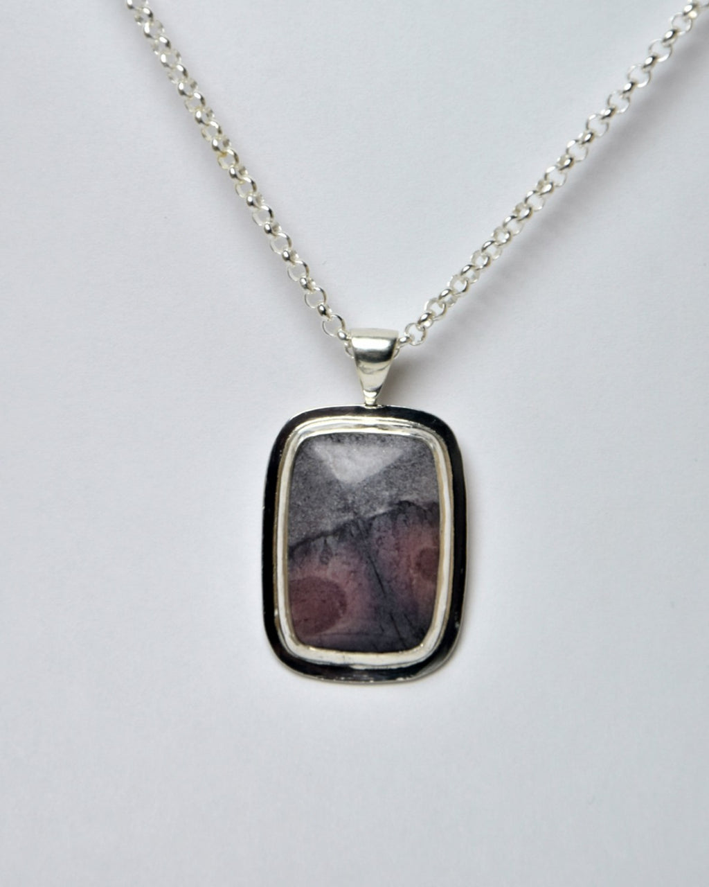 Porcelain Jasper Cushion Rectangle Framed Bezel Pendant