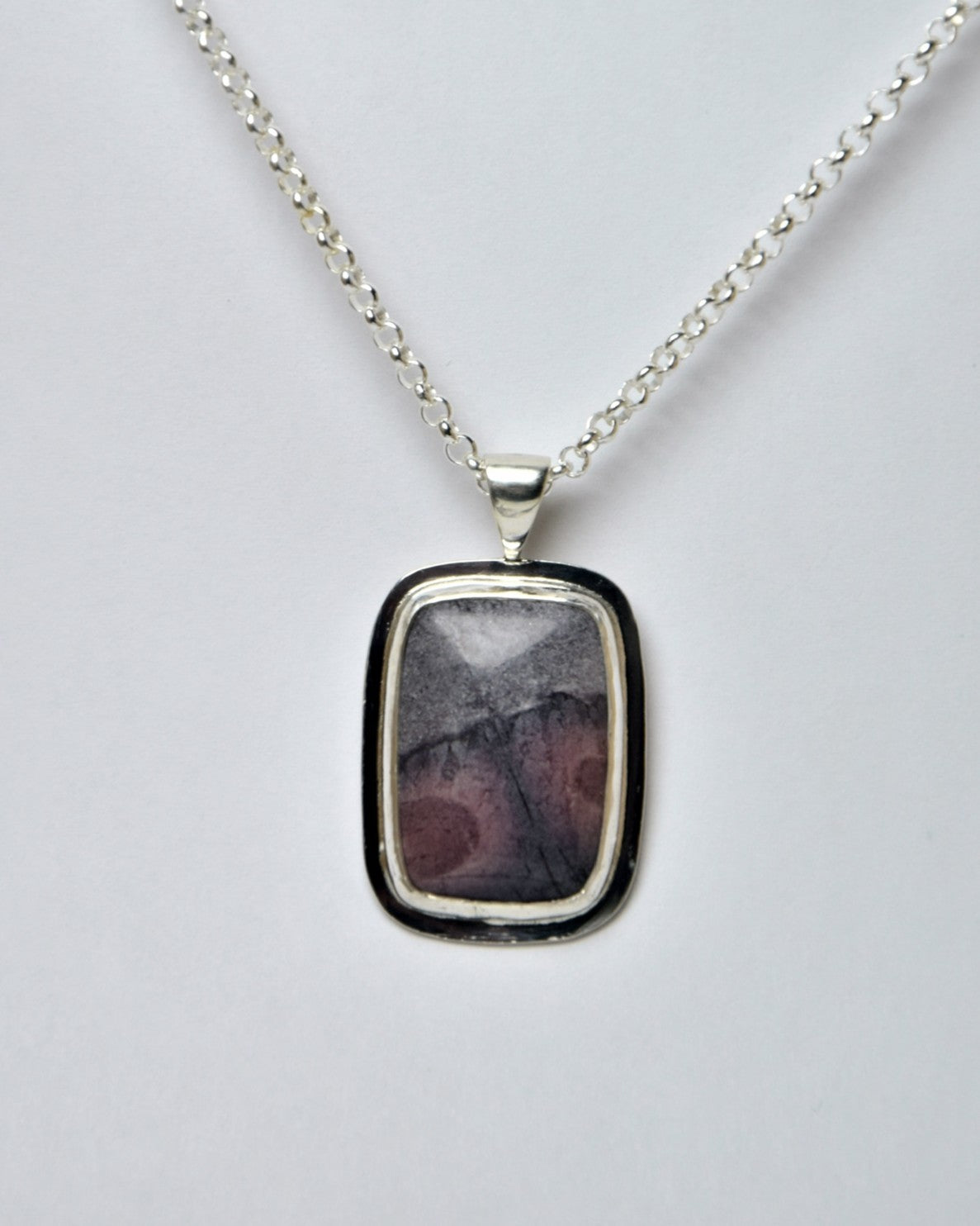 Porcelain Jasper Cushion Rectangle Framed Bezel Pendant