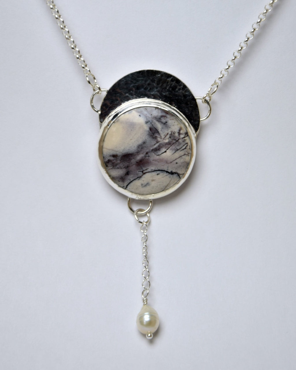 Porcelain Jasper Crescent Moon Lariat Necklace