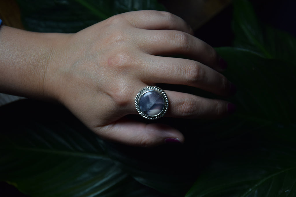 Porcelain Jasper Rope Bezel Ring (Size 7.25)