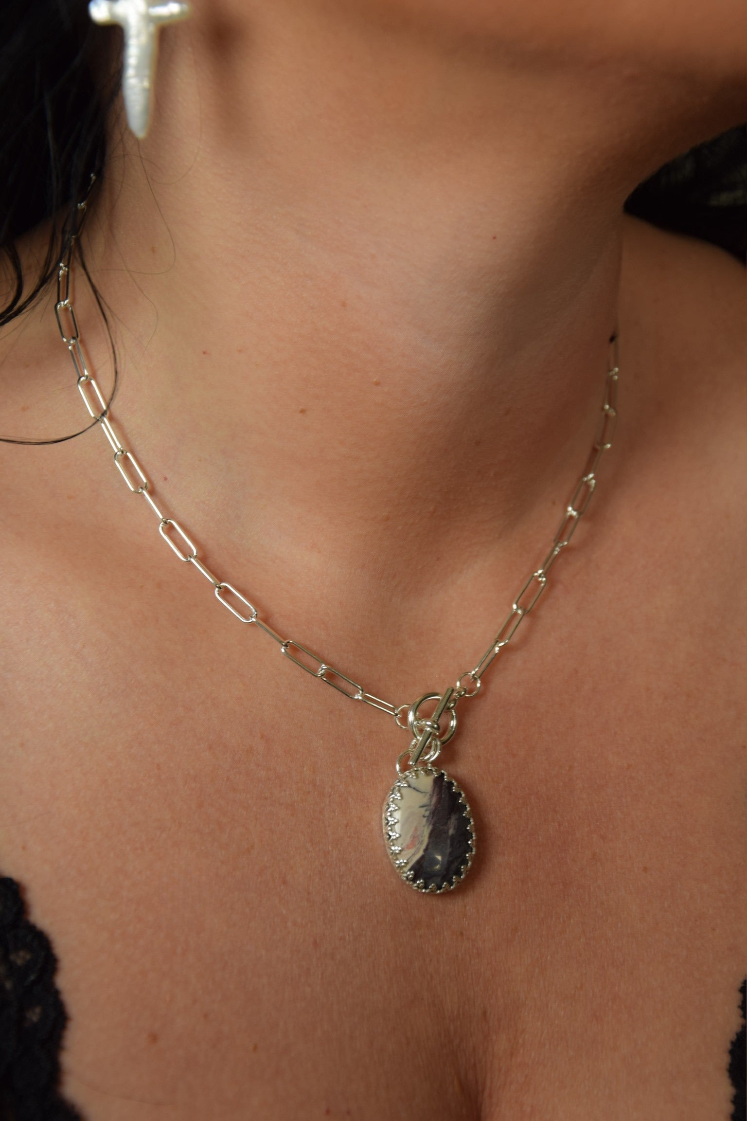 Porcelain Jasper Oval Queen Pendant Toggle Clasp