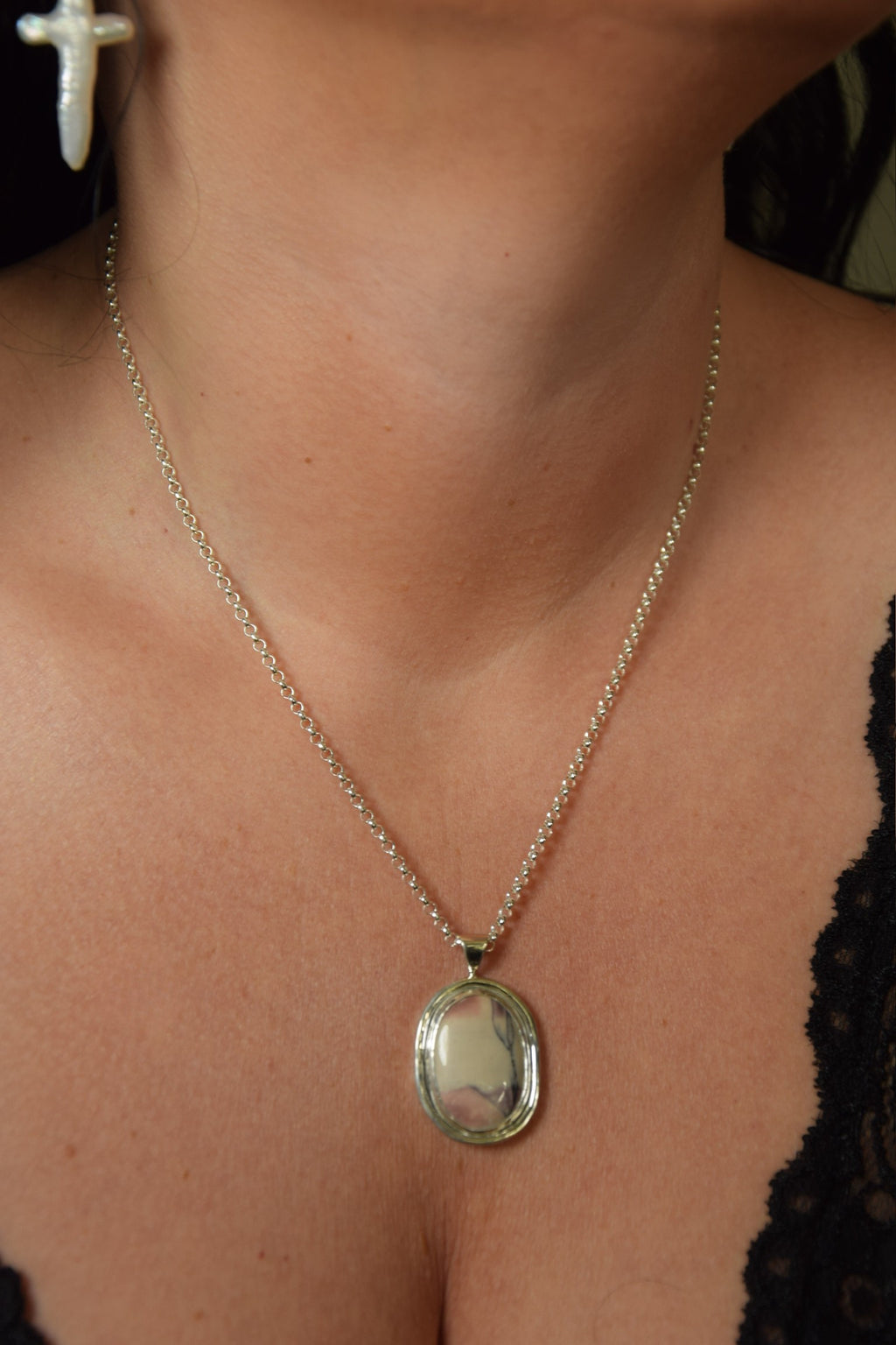 Porcelain Jasper Oval Mirror Setting Pendant