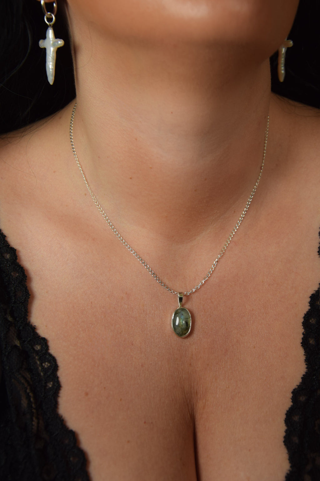 Peacock Labradorite Dainty Oval Pendant (#3)