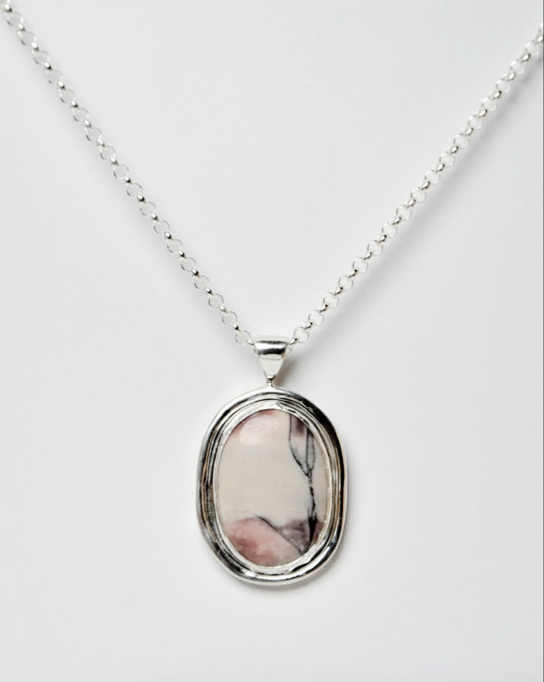 Porcelain Jasper Oval Mirror Setting Pendant