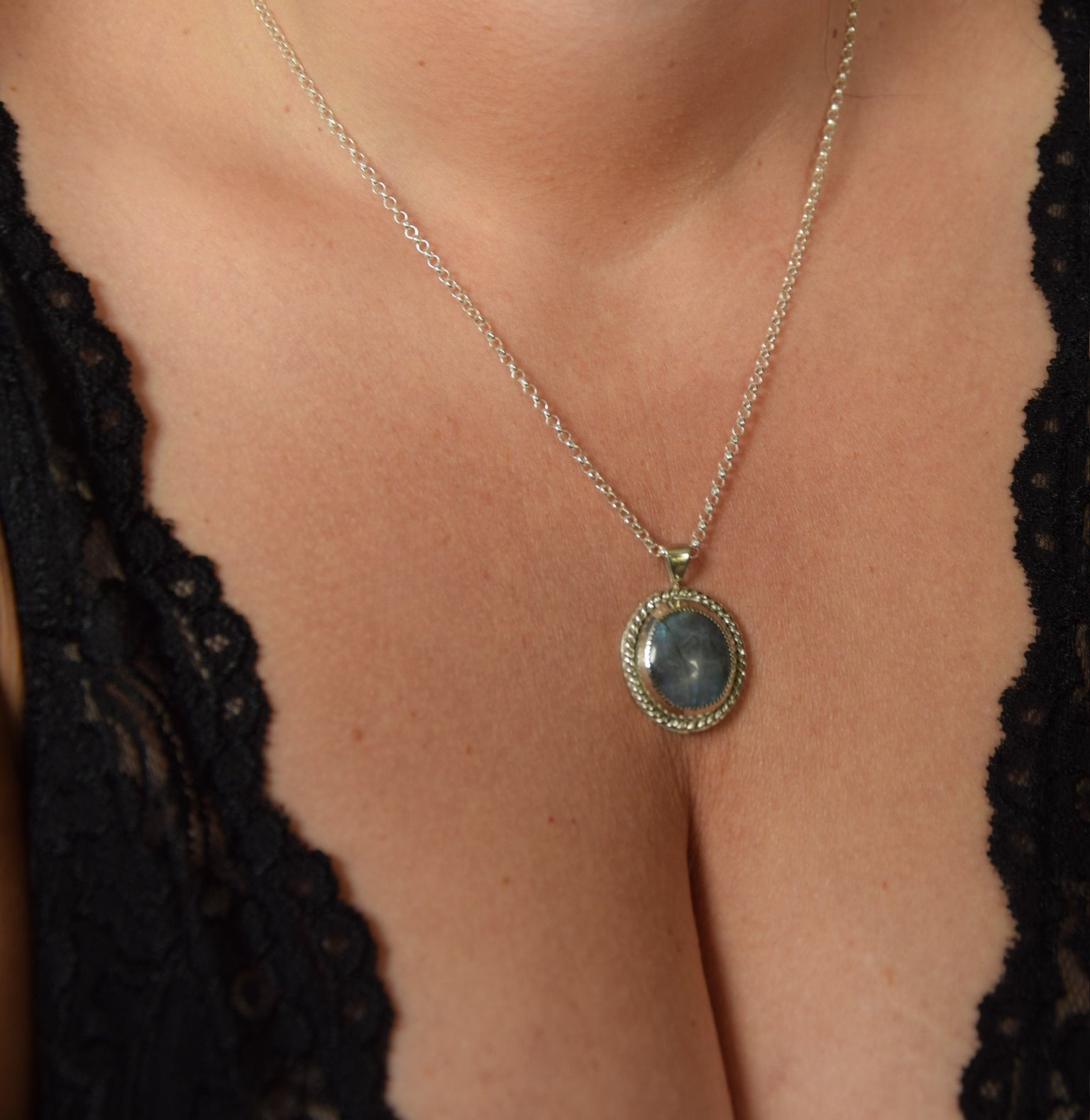 Peacock Labradorite Magic Mirror Pendant
