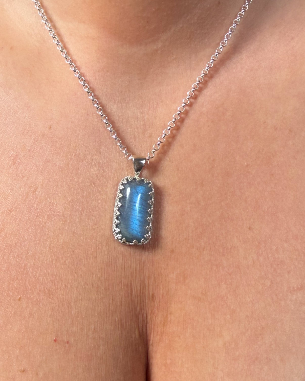 Peacock Labradorite Rectangle Queen Pendant